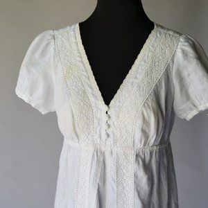 Off White Linen Dress with Lace Trim
